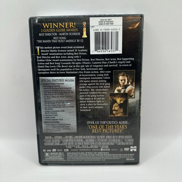 Gangs Of New York DVD R Starring Leonardo DiCaprio Cameron Diaz Martin Scorsese - Picture 3 of 5
